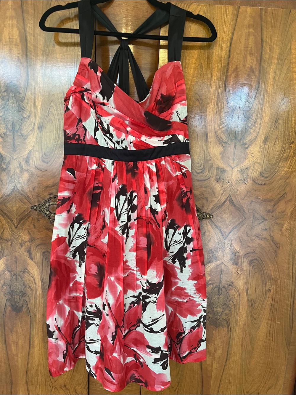 The Limited Red, Pink Black & White Poppy Floral Halter Midi Dress Size 6